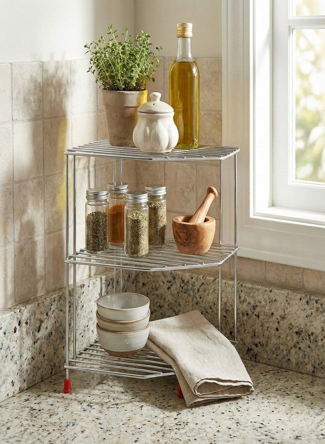 Homify 3-Tier Stainless Steel Kitchen Organizer Rack Corner Shelf Rack For Kitchen Storage | Plate & Bowl Holder | Kitchen Steel Rack Stand For Sink, Slab, And Cabinet,Free Standing - Image 3